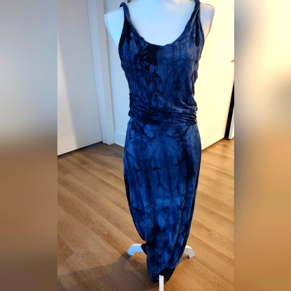 Blue Tie-dyed Maxi Day-dress Vacation Resort Casual Designer Stretchy Comfort